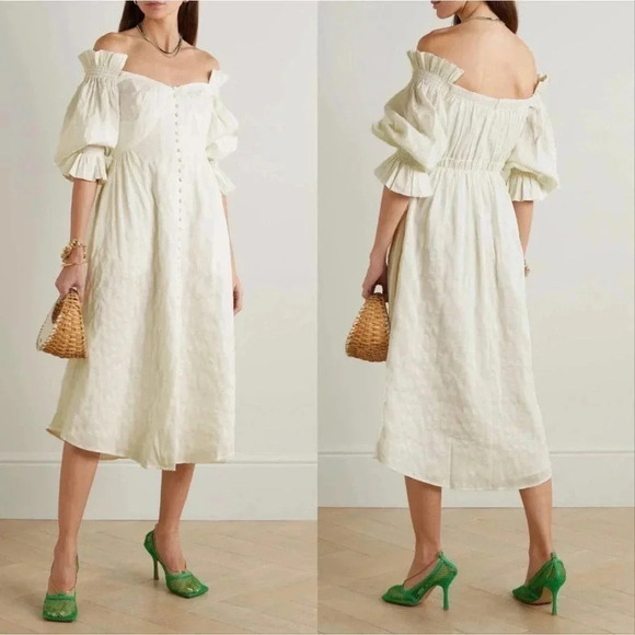 Cult Gaia Simona white linen off shoulder midi Dress size Large - Picture 2 of 16